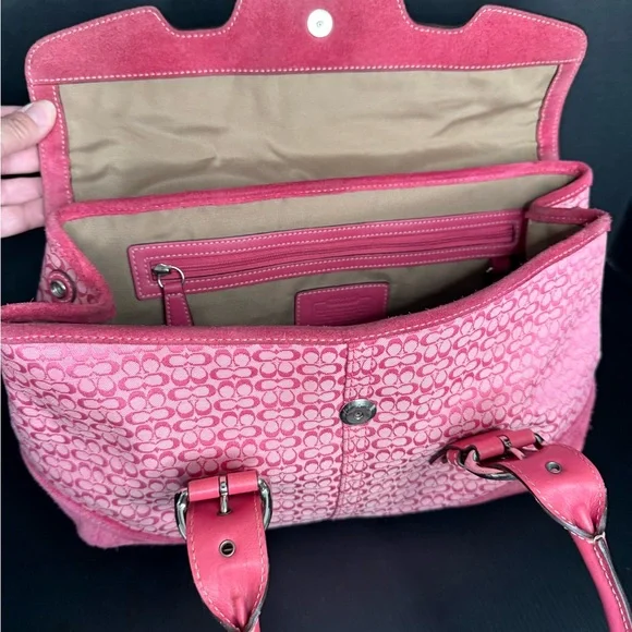 Vintage Coach 7080 pink soho signature canvas jacquard satchel purse suede trim - Picture 9 of 14